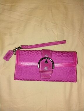 Bright Pink Coach Signature Wristlet Clutch